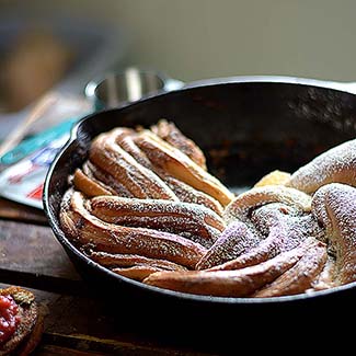 Skillet Cinnamon Buttermilk Bread w/ Vanilla Bean Strawberry Rhubarb Jam