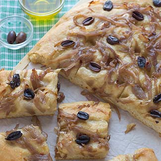 No Knead Caramelized Onion and Olive Focaccia - Red Star® Yeast