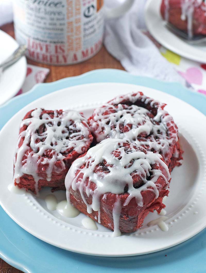 Overnight Red Velvet Cinnamon Rolls with Cream Cheese Glaze