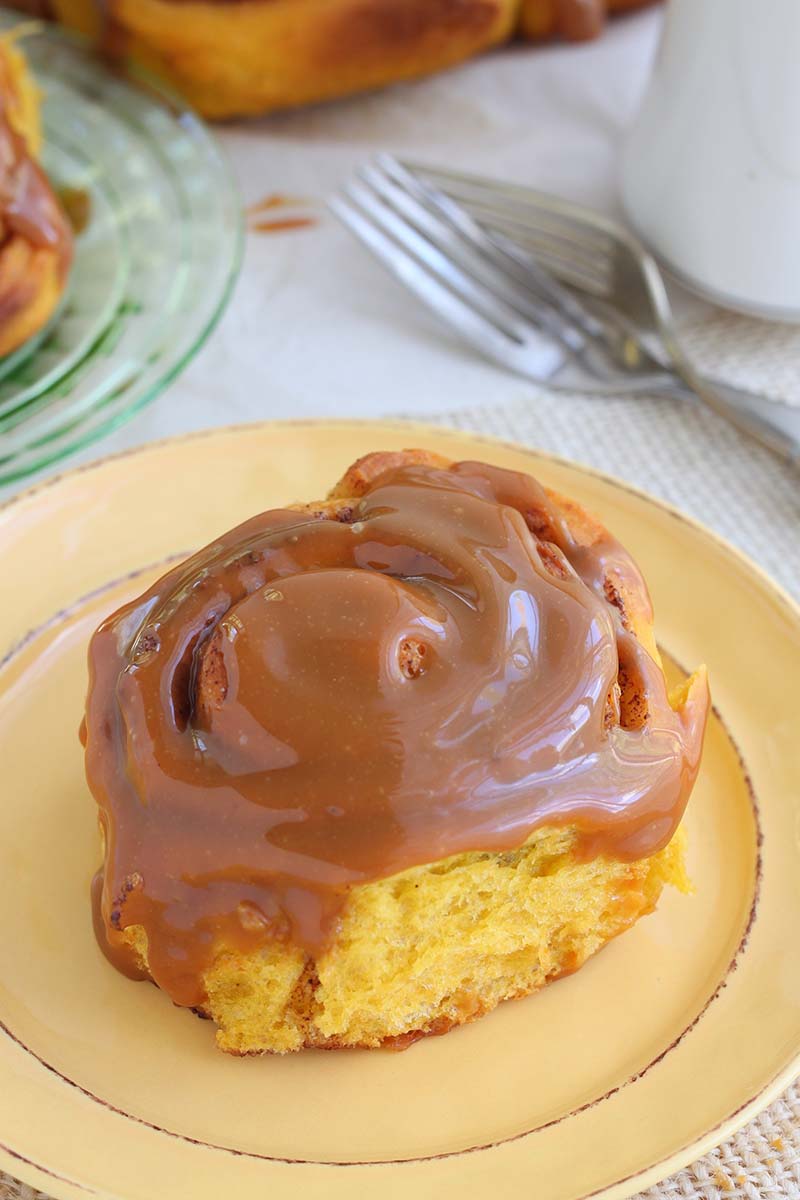 Pumpkin Cinnamon Rolls with Caramel Icing