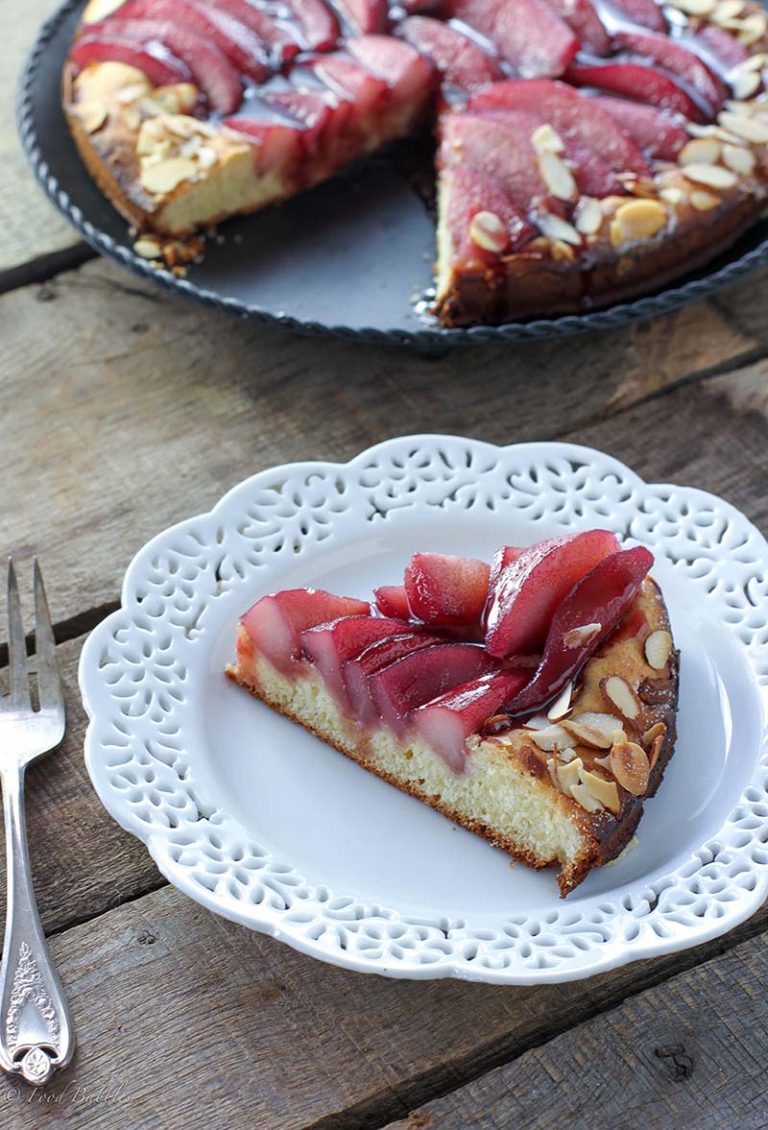 Almond Poached Pear Brioche Cake