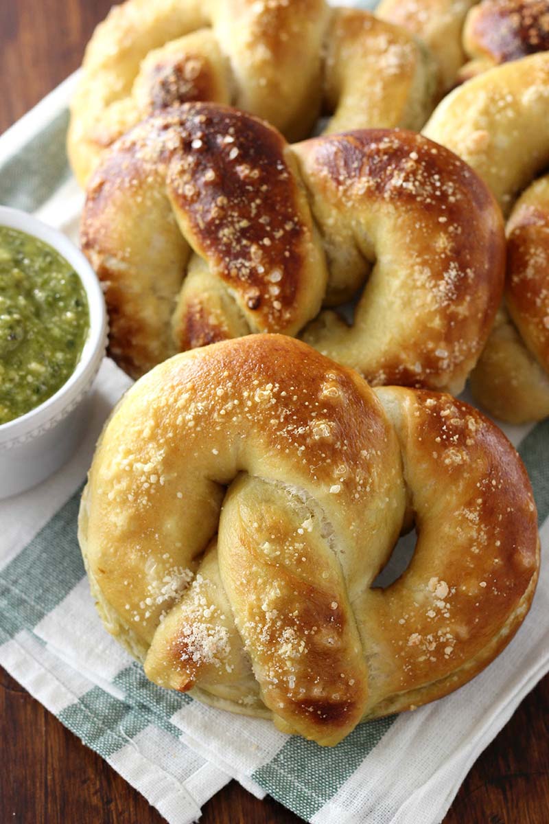 Pesto Parmesan Stuffed Soft Pretzels