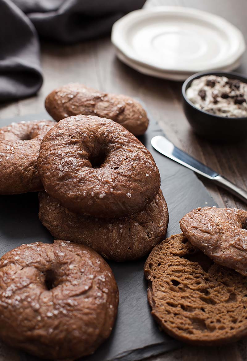 Chocolate Bagels with Cookies and Cream Whipped Cream Cheese