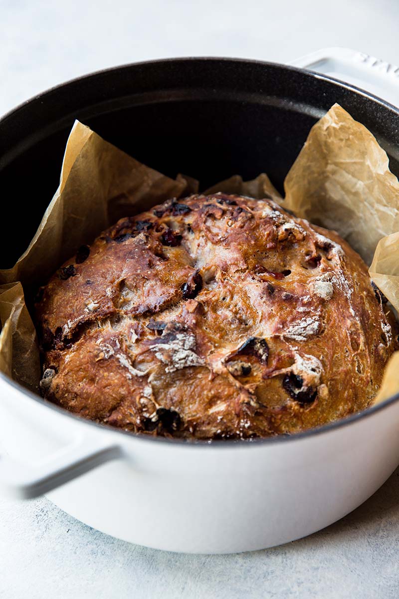 No Knead Crusty Cranberry Nut Bread