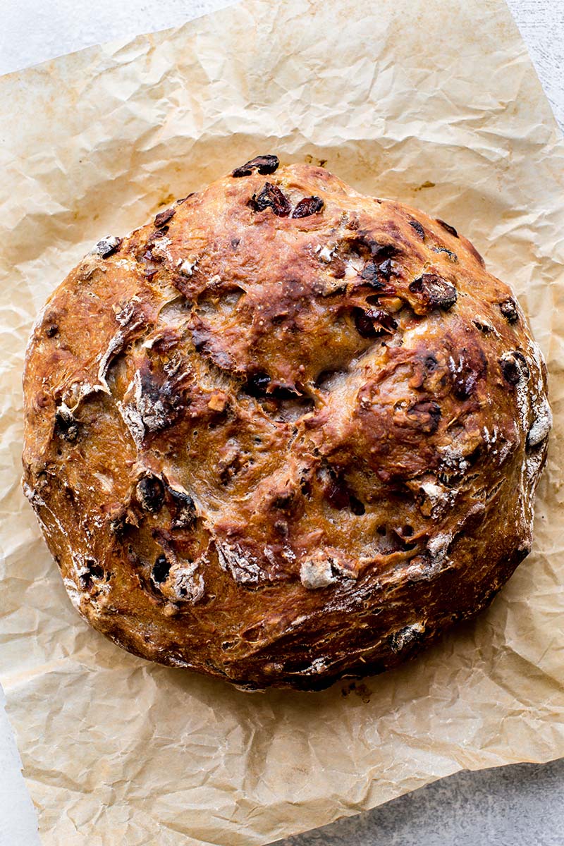 No Knead Crusty Cranberry Nut Bread 