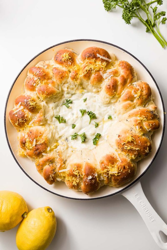 Bread Wreath With Pull-Apart Yeast Rolls and Gorgonzola Dip