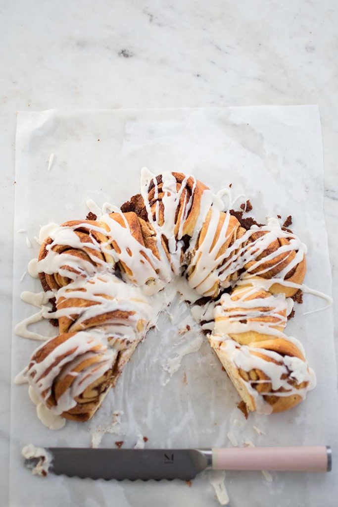 Cinnamon Roll Tea Ring with Eggnog Glaze