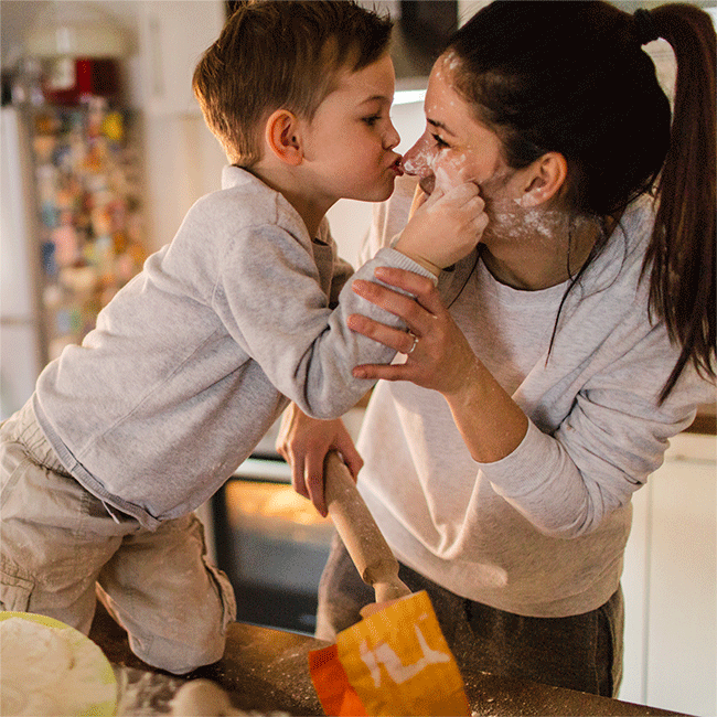Mom baking with kid