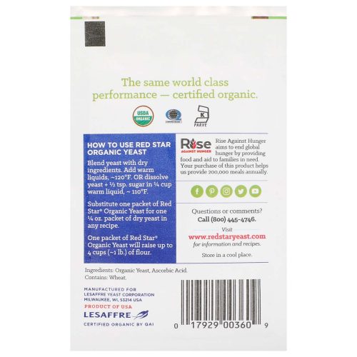 Red Star Organic Instant Yeast Back Package