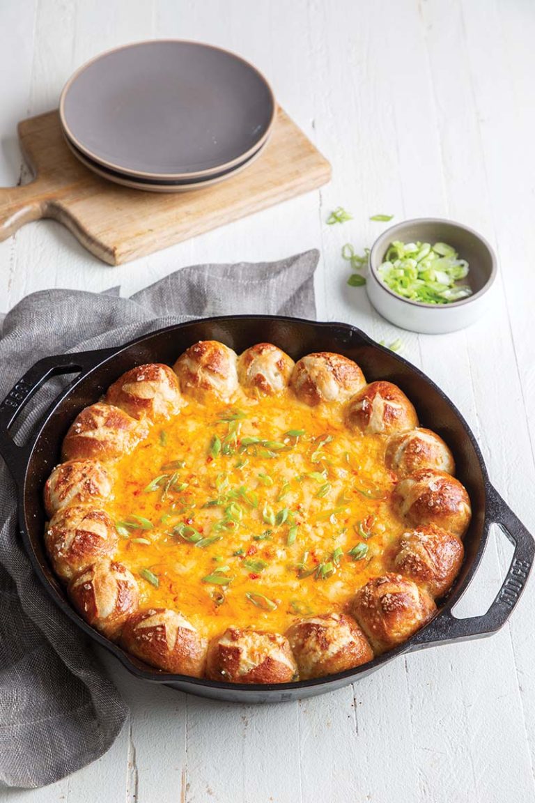 Skillet Pretzel Bread with Cheese Dip