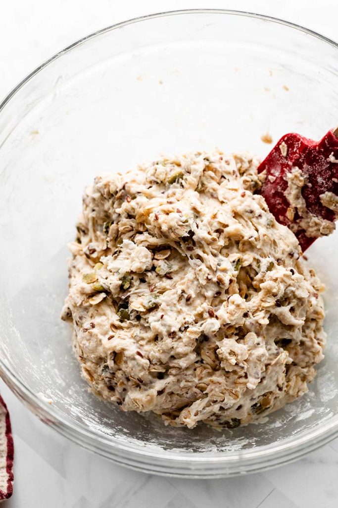 No Knead Seeded Oat Bread