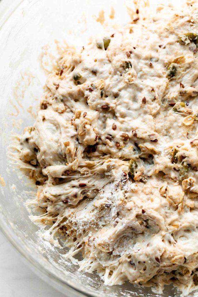 No Knead Seeded Oat Bread