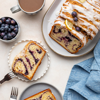 Lemon blueberry babka sliced bread on plate