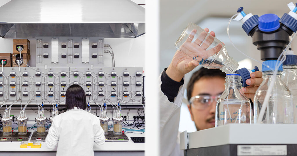 Research and development scientists at Lesaffre testing CO2 rates.