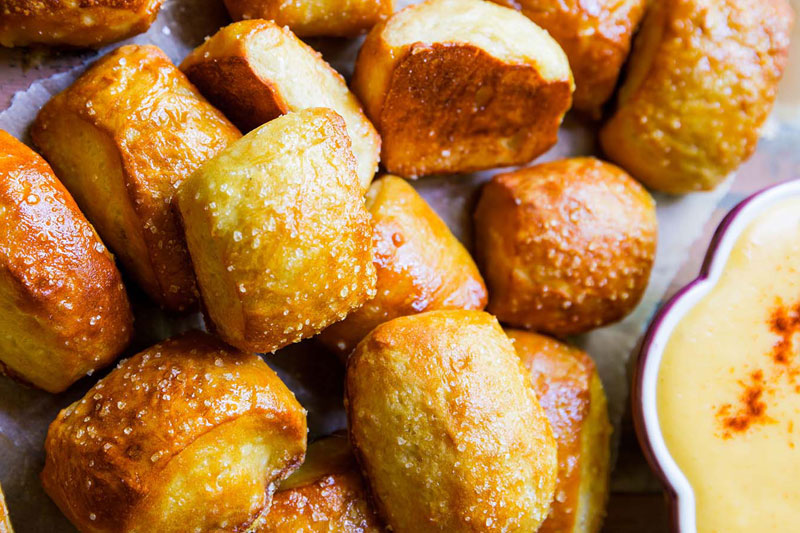 Soft pretzel bites paired with best-ever beer cheese soup